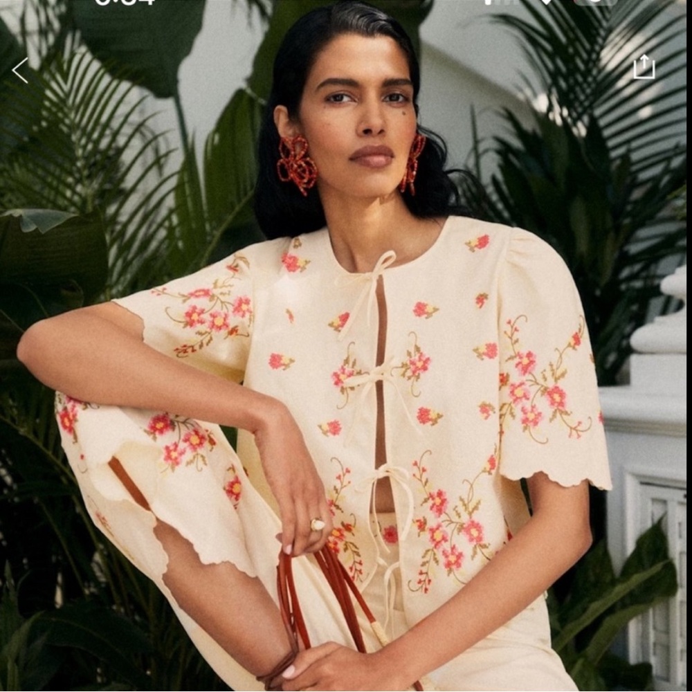 Sezane Zelia Blouse - Sézane X Andion Cream With Pink Floral Embroidery - Picture 4 of 4